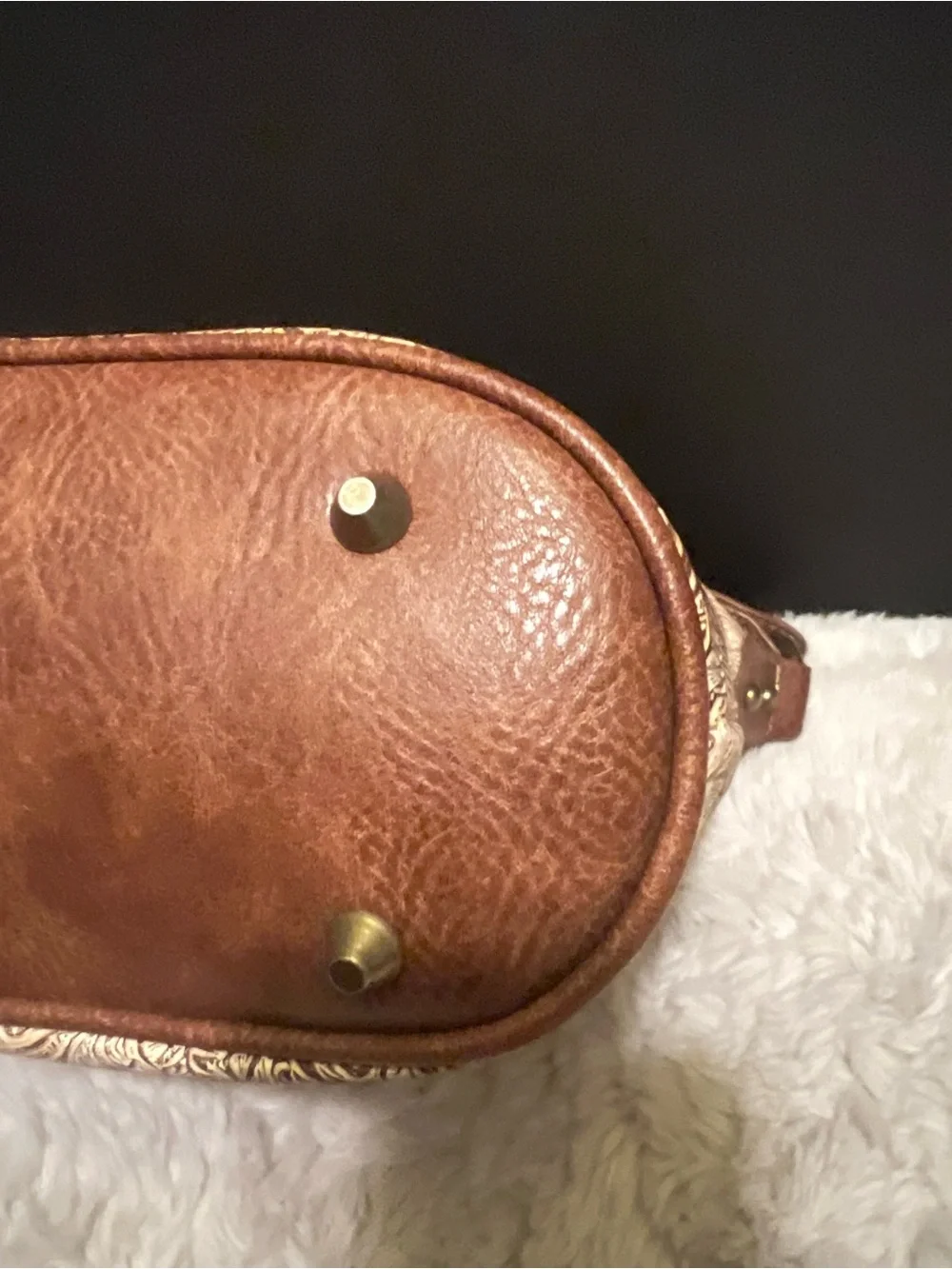 Montana West Tan and Cream Floral Embossed Western Shoulder Bag with Stud Cross